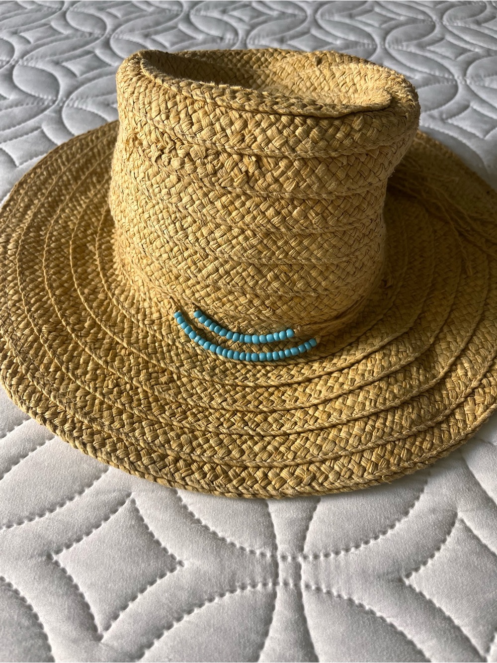 San Diego Hat Company Natural Straw Hat with Turquoise Bead Trim